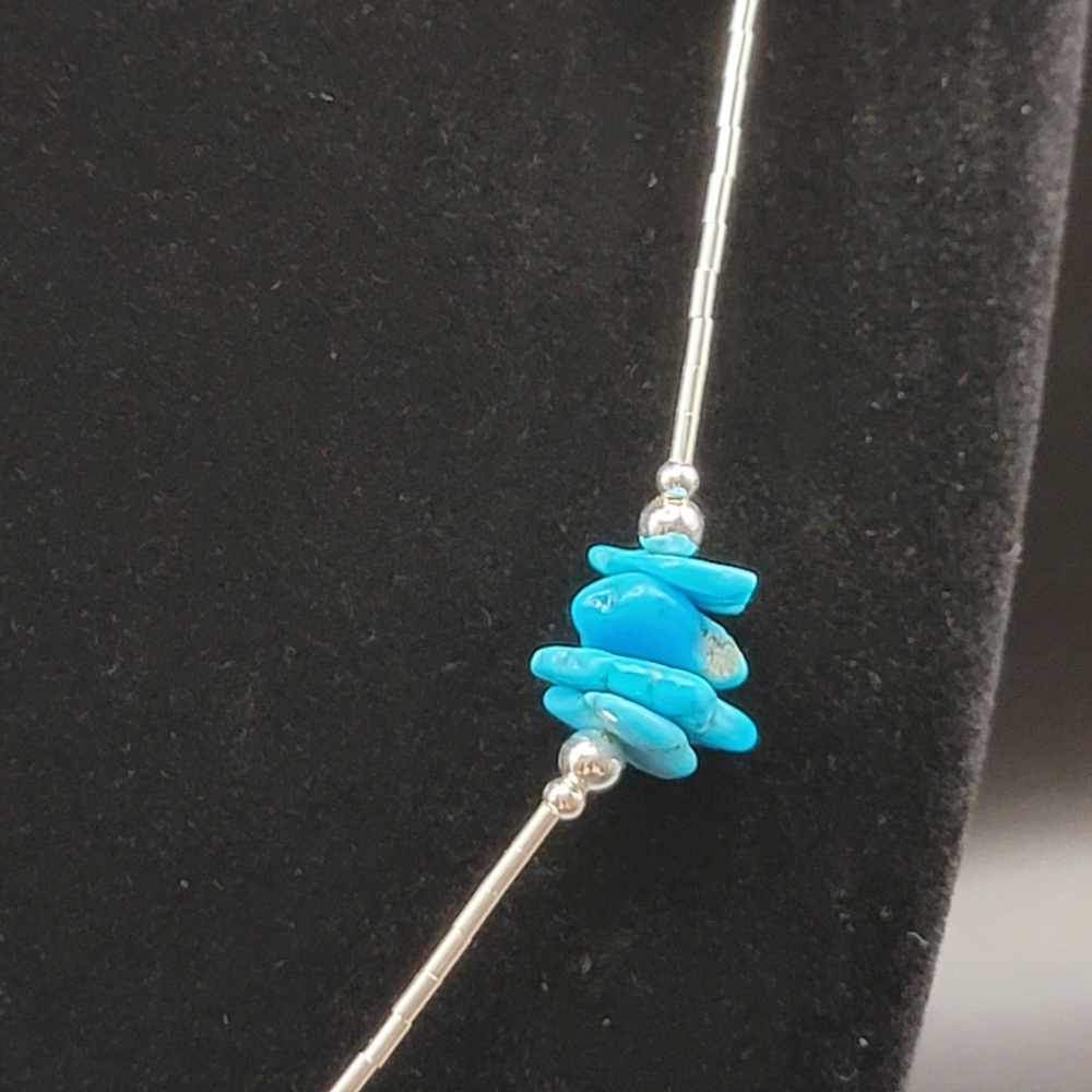 Sleeping Beauty Turquoise Liquid Silver Necklace 925 Sterling Southwestern Boho - Picture 2 of 8